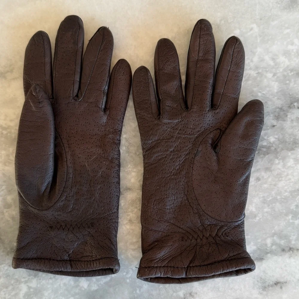 Fownes Chocolate Brown Leather Gloves size 6 1/2 fully lined Vintage